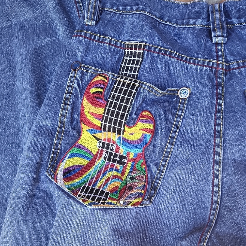 COOGI Blue Relaxed Men Jeans with Multicolor Accents 34 x34